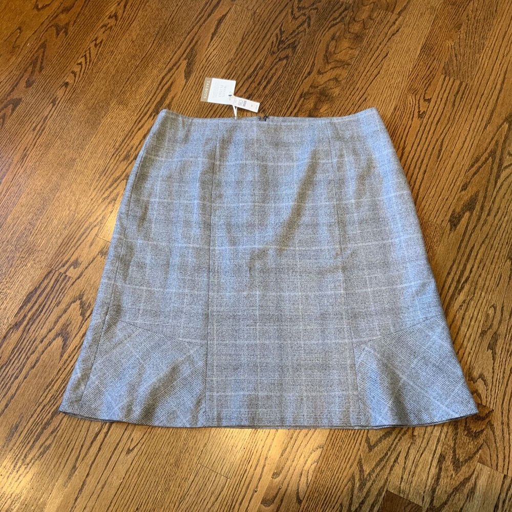 NEW $129 TALBOTS Gray Plaid Wool Blend A-Line Skirt Sz 14P Made Italy Petite NWT